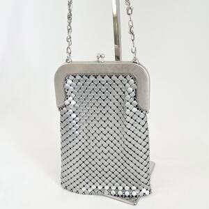 WHITING DAVIS Vintage 1960s Silver Large Mesh Handbag Shoulder Estate Purse